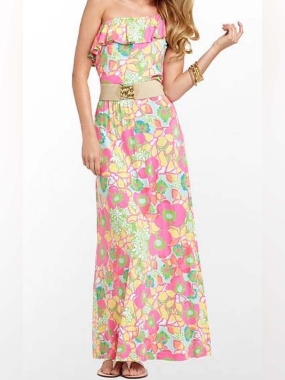 Lilly Pulitzer Marley Maxi Dress Ice Cream Social Floral Resort Medium
